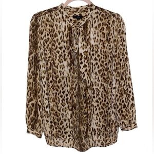 NWOT J.Crew Leopard Blouse with Tie Blouse Women's Top